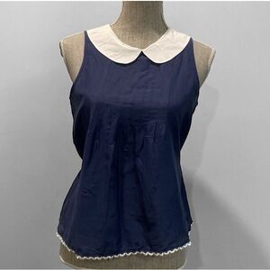Miss Selfridge Navy Top with White Collar Size medium 70% Cotton 30% Silk